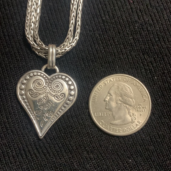 Brighton Ophelia Silver Heart Triple Chain necklace double sided - Picture 9 of 9